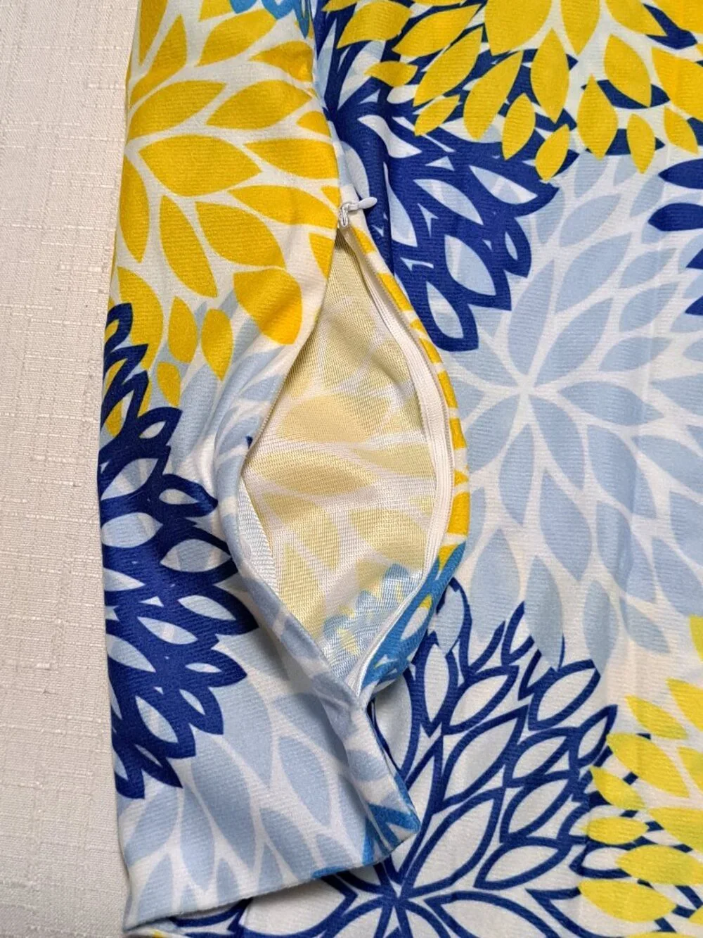 Blue & Yellow Floral Throw Pillow Zip Cover
